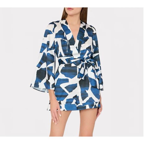 NWT Milly Ocean Puzzle Satin Romper- size L - Picture 1 of 12